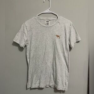PINK Victoria's Secret Heather Gray Short Sleeve Tee with Embroidered Dog